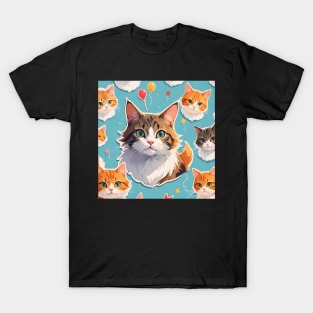 Cute Tabby Cat Pattern With Balloons T-Shirt